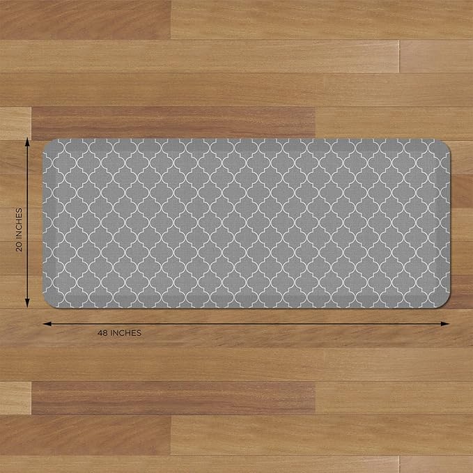 GelPro Anti-Fatigue Designer Comfort Kitchen Floor Mat, 20x48, Trellis Grey Stain Resistant Surface with 3/4” Thick Ergo-Foam Core for Health and Wellness