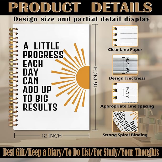 Inspirational Mental Health Spiral Notebook 5.5x8.3, a Little Progress Each Day Can Add Up to Big Results Motivational Journal, Inspirational Mental Health Gifts for Women