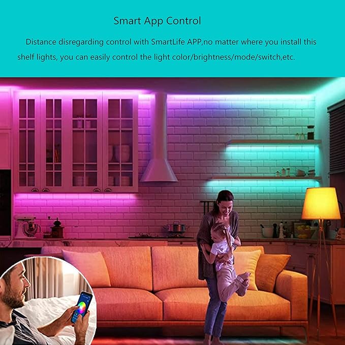 Smart Under Cabinet Lighting Strip Lights White & Color Changing Dimmable Work with Alexa Google Smart Thing Phone App, RGB Multi Colored Lamp for Kitchen Counter Light Fixture (6 Lights Bar Kit)