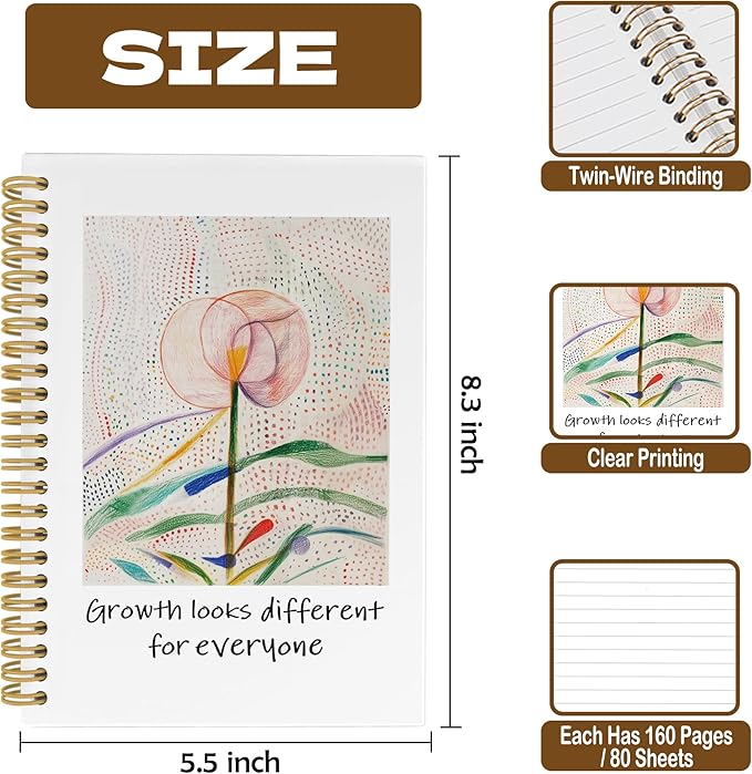Mental Health Motivational Journal Notebook, Inspirational School Office Supplies for Students Coworker, Growth Looks Different for Everyone Hardcover Spiral Notebook 5.5x8.3 Inch