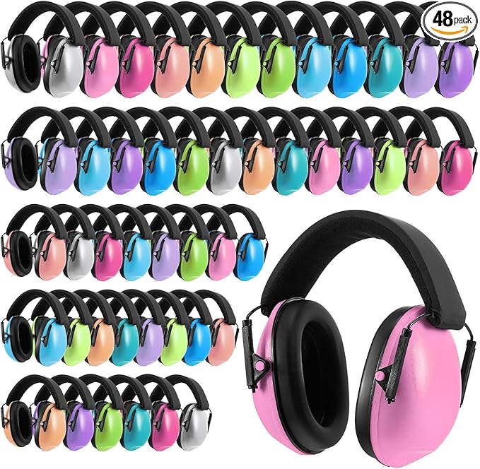 Amylove 48 Pcs Kids Ear Protection Noise Cancelling Headphones Noise Reduction Ear Muffs 27dB Hearing Protection (12 Colors)