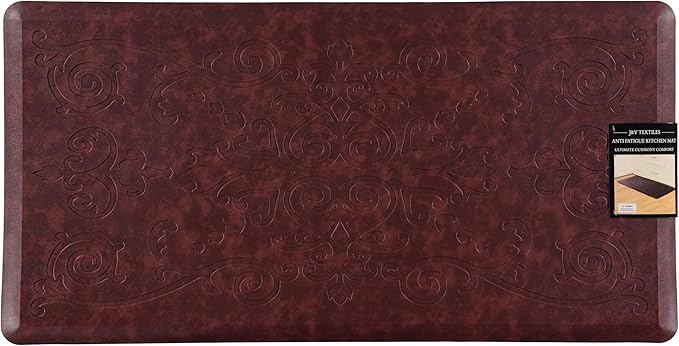 J&V TEXTILES Medallion Embossed Kitchen Mat Cushioned Anti Fatigue Floor Mat, Thick Non Slip Waterproof Kitchen Rugs and Mats,Heavy Duty Foam Standing Mat for Kitchen,Floor (Burgundy, 20" X 39")