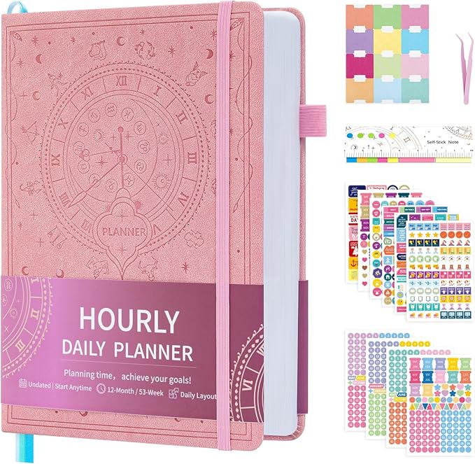 2025-2026 Undated 12 Month Planner Hardcover (5.5x8.5") - Weekly & Monthly Academic Life Organizer, Productivity Journal, Thick Paper, Sticker, Bookmark, Pen Loop(Pink)