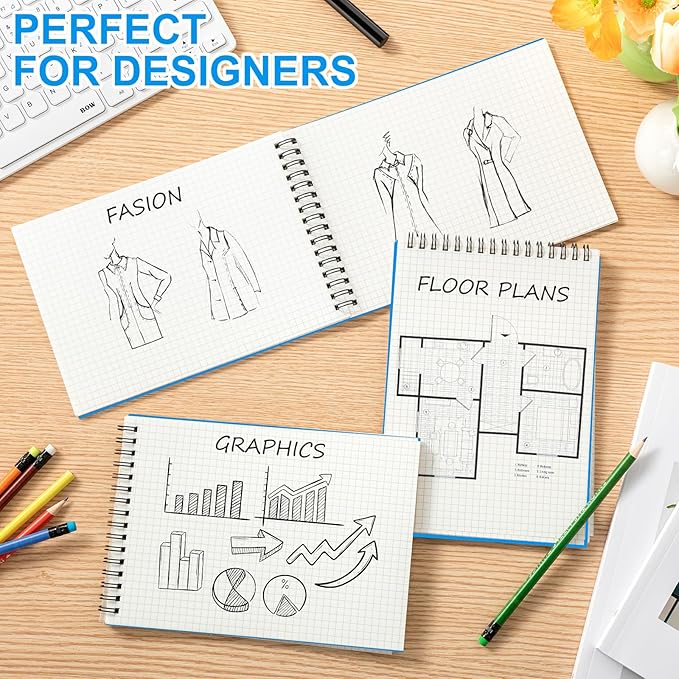 2 Pack Graph Paper Spiral Notepad A5 Top Wirebound Notepad Grid Notebook Steno Pads Memo Notebook Grid Paper 140 Pages for Writing Sketching Drawing Office Supplies (Light Blue)