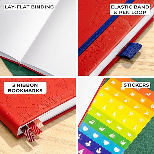 Clever Fox Dotted Journal 2.0 – Compact Planning and Sketching Dot Grid Notebook 120 GSM Thick, No-Bleed Paper – Planner with Pen Loop, Pocket, Ribbons, Stickers A5 - Wine Red