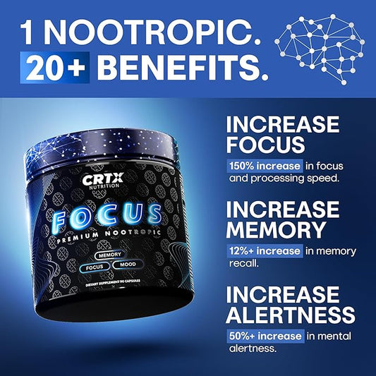 Nootropic Strongest Focus Supplement - Clinically Backed Ingredients Made in USA - Scientifically Backed Doses - Supplement for Brain Fog - AlphaGPC, Lions Mane, Rhodiola and More 10:1 90 Capsules