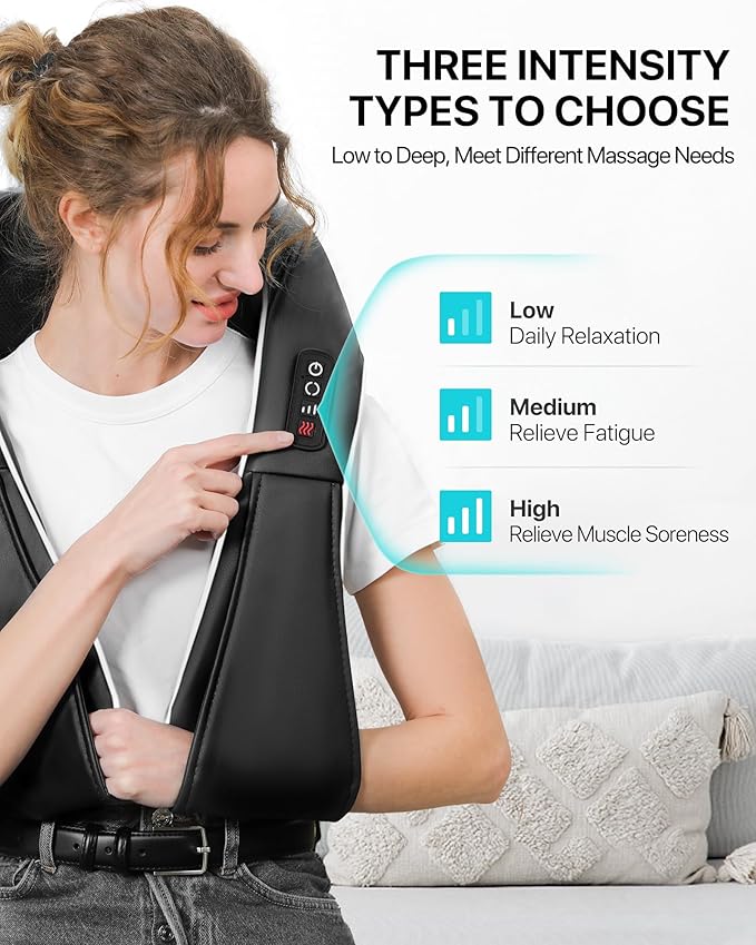 Back and Neck Massager for Pain Relief Deep Tissue with Heat, 3D Kneading Shiatsu Neck and Back Massager for Shoulder Full Body Home Office Car Use, Birthday Day Gifts for Dad Men Mom Women