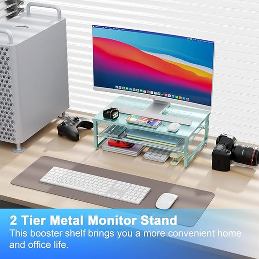 gianotter 2-Tier Metal Monitor Stand Riser, Desk Organizer for Monitor, Office Desk Storage Organizer for Office Supplies (Blue)