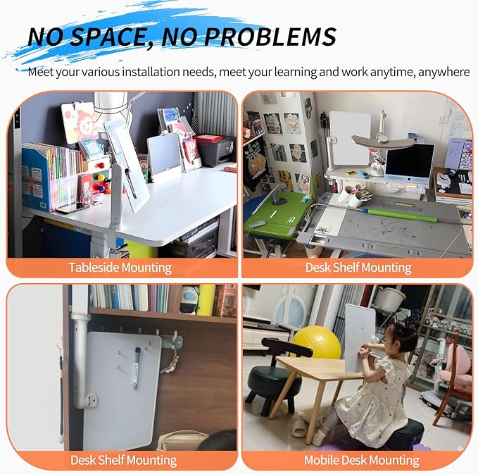 360° Rotating Desktop Dry Erase Whiteboard with Stand, 16" x 12" Double-Sided Magnetic Board with Clamp Holder Mount for Desk Up to 2.17" for Drawing, Office, Home, School (White)