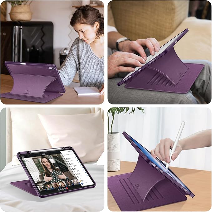 Fintie Magnetic Stand Case for iPad Air 13-inch (M3) 2025, (M2) 2024 - Multiple Angles Shockproof Rugged Soft TPU Cover with Pencil Holder, Auto Sleep/Wake, Purple