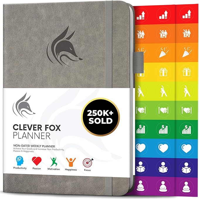 Clever Fox Planner – Undated Weekly & Monthly Planner for Productivity, Time Management & Goals – Organizer Journal – A5 (Gray)
