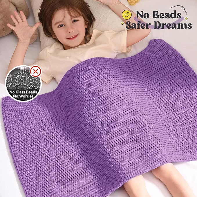 Guohaoi Knitted Weighted Lap Pad (Purple 20"x30" 2lbs) No Beads Cooling Weighted Blanket Kids for Nap, Breathable Chunky Knit Blanket, Small Throw Blanket for Travel Indoor Outdoor