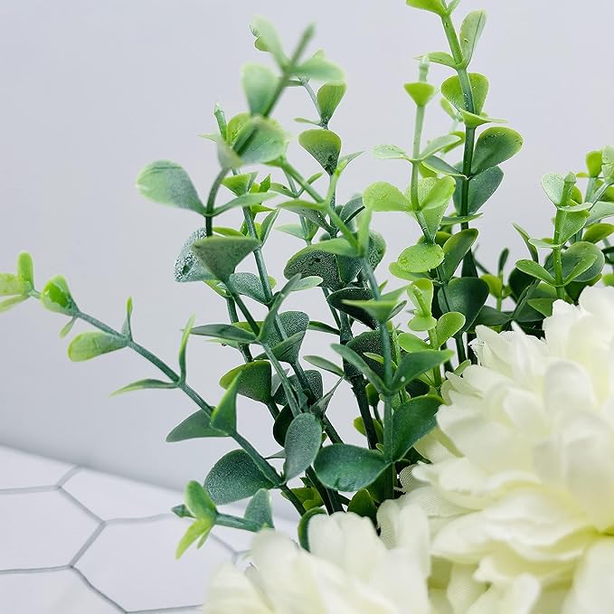 LADADA Artificial Flower Hydrangea and Small CeramicVase Fake Plant Eucalyptus Leaf Berry Flower Arrangement for Home Decoration (White)