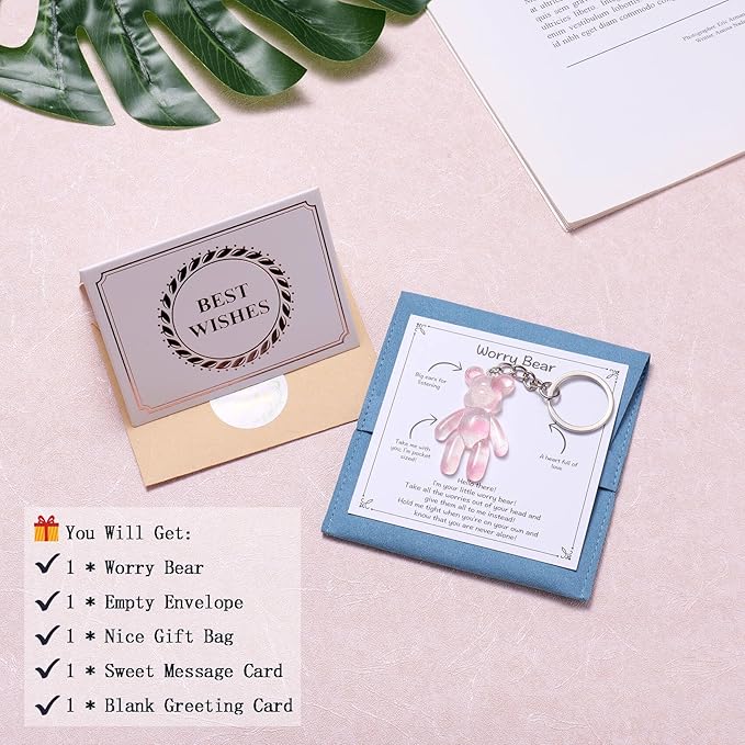 Pocket Bear Hug Anxiety Relief Gifts for Friend Mental Health Positivity Gift Autism Fidget Gift Stress Relief Gifts for Her Comforting Present for Son Daughter Back to School Light Pink