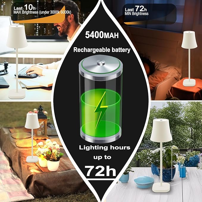 Cordless Table Lamp: Portable LED Desk Lamp: 5400mAh Rechargeable Battery Operated Lamp: 3 Color Stepless Dimming Outdoor Touch Lamp Bedside Table Lamps for Living Room Bedroom Home Office