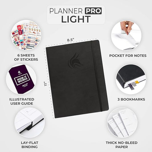 Clever Fox Planner PRO Light – Weekly & Monthly Life Planner to Increase Productivity, Time Management and Hit Your Goals, 8.5x11″ (Black)