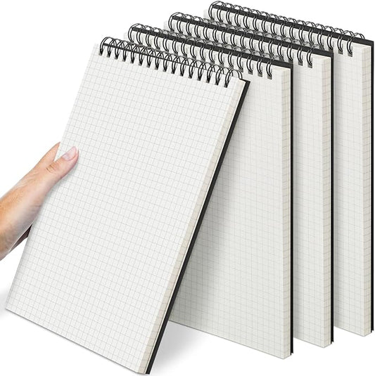 4 Pack Graph Paper Spiral Notepad A5 Top Wirebound Notepad Grid Notebook Steno Pads Memo Notebook Grid Paper 140 Pages for Writing Sketching Drawing Office Supplies (Black)