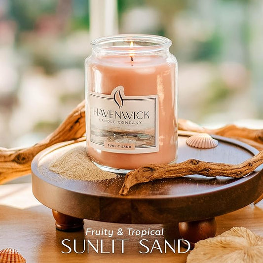 Havenwick Sunlit Sand Soy Blend 22-oz Large Jar Candle, Long Lasting 110-130 Hour Burn Time with Single Cotton Wick, Relaxing Scented Candles for New Home Gift & Housewarming Parties