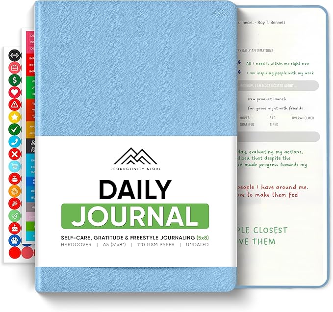 PRODUCTIVITY STORE Best Daily Journal for Men & Women - Gratitude Journal, Manifestation Journal & Guided Journal with Prompts for Personal Growth (A5, Blue)