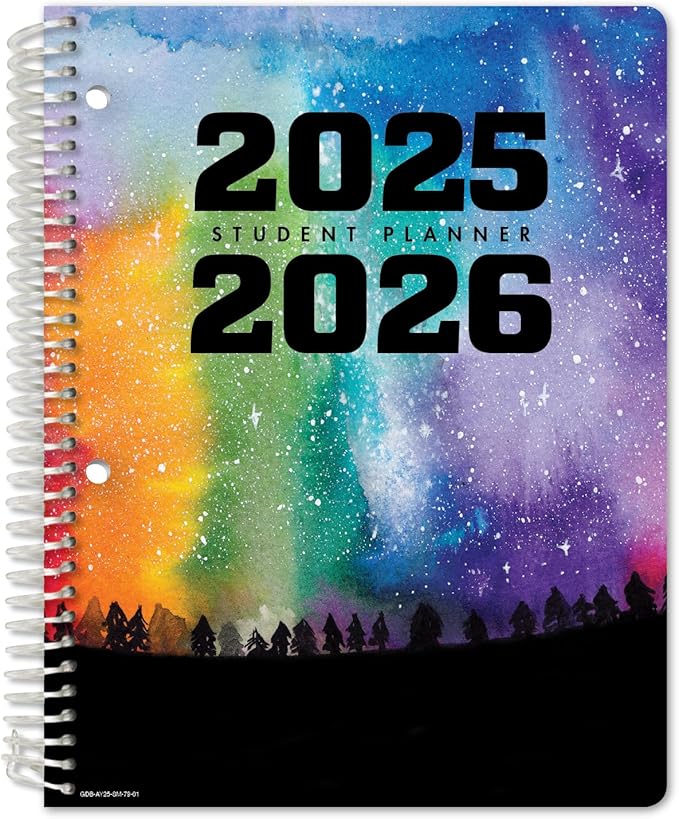 Global Datebooks Dated Middle School or High School Student Planner for Academic Year 2025-2026 Includes Ruler/Bookmark and Planning Stickers (Matrix Style - 7"x9" - Rainbow Silhouette)