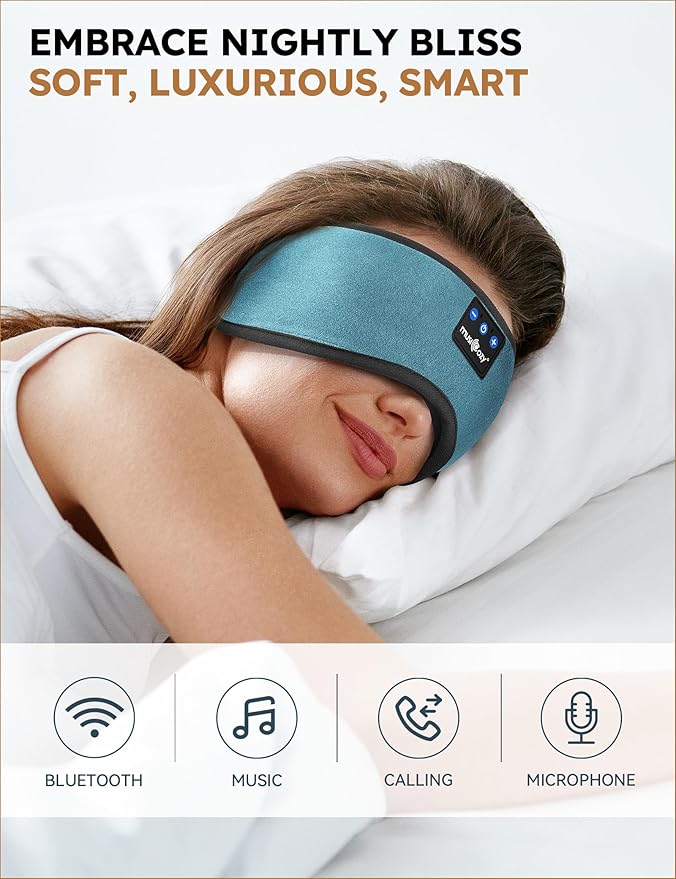 MUSICOZY Sleep Headphones Bluetooth 5.4 Headband Sleeping Eye Mask for Mom Women Men Wireless Music Earbuds Earphones for Side Sleepers Built-in HD Speakers Cool Gadgets Unique Gifts