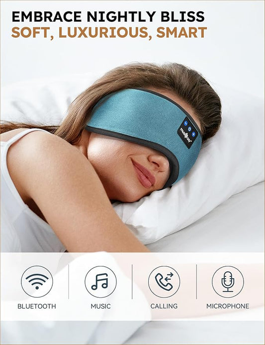 MUSICOZY Sleep Headphones Bluetooth 5.4 Headband Sleeping Eye Mask for Mom Women Men Wireless Music Earbuds Earphones for Side Sleepers Built-in HD Speakers Cool Gadgets Unique Gifts