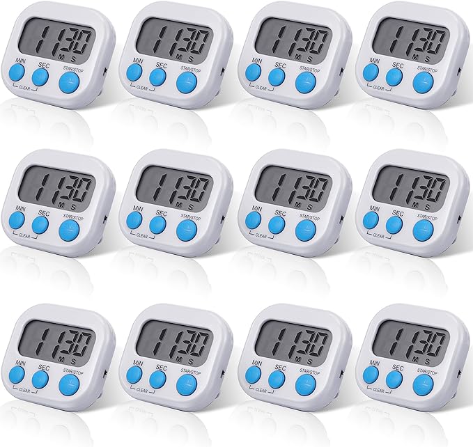 Weewooday 12 Pcs Digital Kitchen Magnetic Timer Bulk Classroom Count up Countdown Timer Large Digits Egg Loud Alarm Cute Desk Stopwatch for Teacher Kids Cooking Office (Stylish Style)