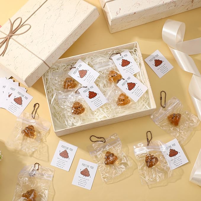 Wettarn 24 Sets Poop Gifts Inspirational Stress Balls with Support Card Positive Stress Relief Prank Poop Ball Appreciation Gifts for Teacher Employee Coworkers