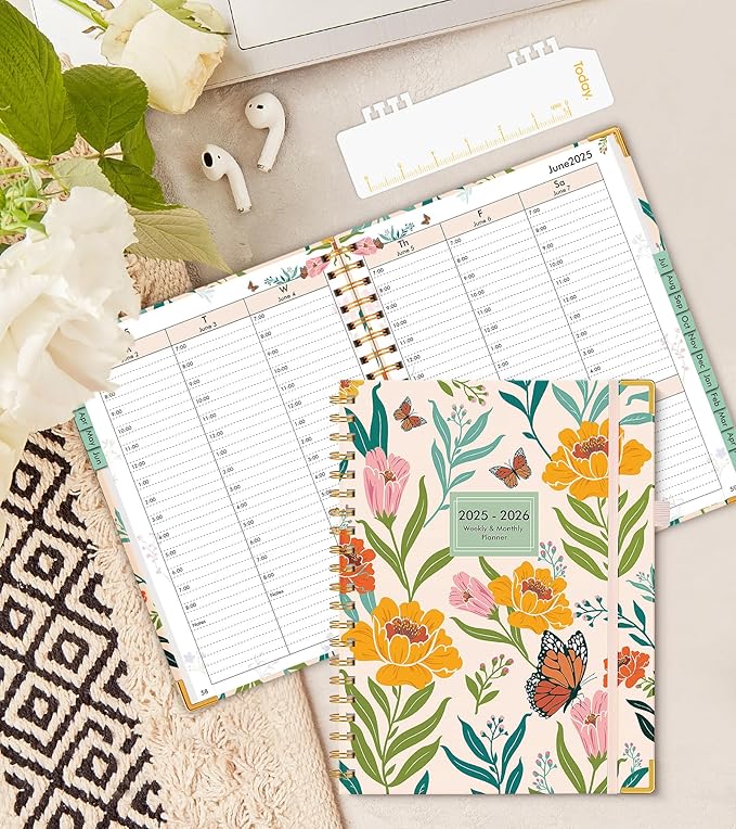 2025-2026 Appointment Book, Academic Planner 18 Months Weekly and Monthly (July 2025 - December 2026), 8.5"x11" Daily Hourly Planner 60-Minute time Slots, Spiral Calendar Schedule Book for Work School Teacher Student, Orange Floral