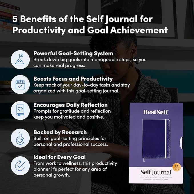 BestSelf 13-Week Self Journal & Goal Planner β Undated Daily ADHD-Friendly Journal for Men & Women | Productivity, Gratitude, Reflection & Habit Tracker | 2025 Life Organizer with Prompts, Black