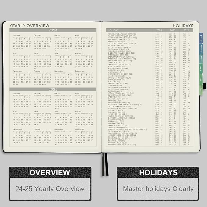 2024-2025 Planner - Weekly Monthly Planner 2024-2025, JUL 2024 - JUN 2025, 8.5" x 11", Leather Cover Planners 2025 with Thick Paper, Back Pocket with Notes Pages - Black