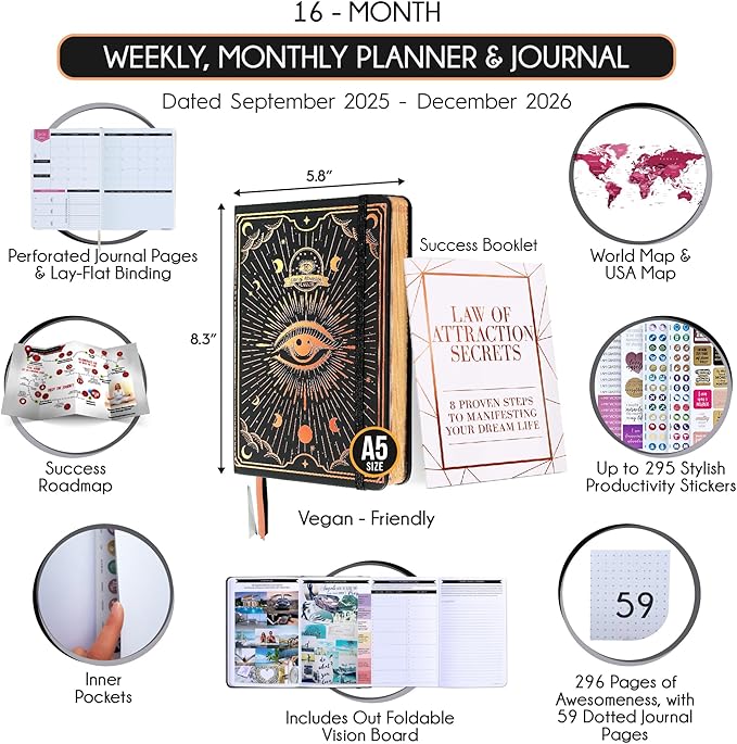 2025-2026 Planner Weekly and Monthly | 16-Month Life Planner to Increase Focus & Productivity | Reduce Overwhelm & Achieve Your Biggest Goals | Include Gift Box & Stickers | Sep 2025-Dec 2026