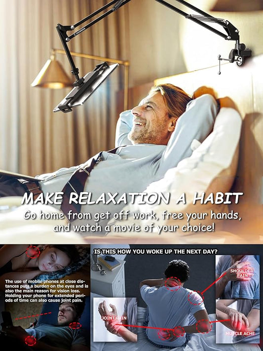 Foldable Tablet Stand, Tablet Mount Adjustable for Bed,Universal Flexible Holder with 360 Degree Rotation for iPad/iPhone/iPad Pro/N-Switch,or Other 4.5~13.5 Inches Devices (Black)