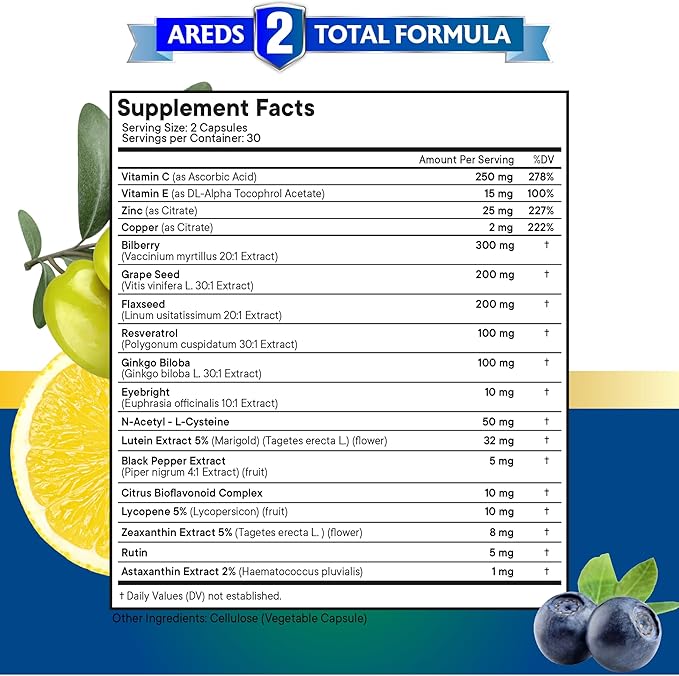 NEW AGE Eye Health Vitamins with Bilberry Lutein & Zeaxanthin Lycopene Resveratrol Grape Seed Astaxanthin - Eye Vitamin - 60 Count