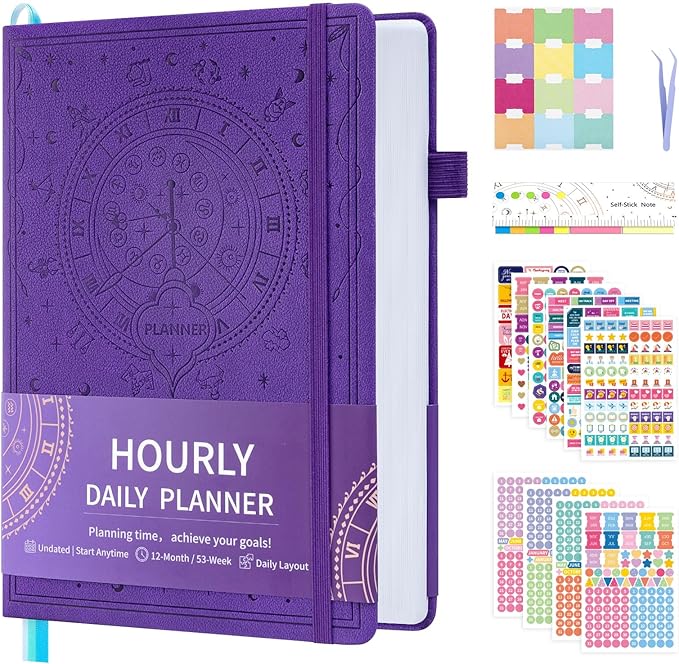 2025-2026 Undated 12 Month Planner Hardcover (5.5x8.5") - Weekly & Monthly Academic Life Organizer, Productivity Journal, Thick Paper, Sticker, Bookmark, Pen Loop(Purple)