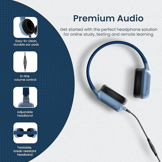 Brenthaven Headphones Wired | USB C On-Ear Rugged 2 Adjustable Headphones with Long Tangle Free Cord - Lightweight Durable and Drop Tested School Supplies for Kids Travel and K-12 Students - Blue