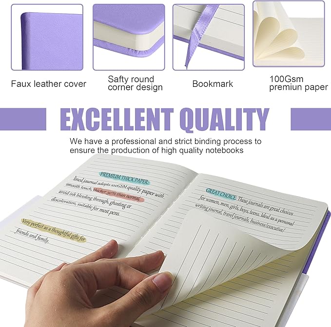 Lined Journal Notebook, 10Pack(Mauve), 160 Pages, Medium 5.7 inches x 8 inches - 100 gsm Thick Paper, Hardcover