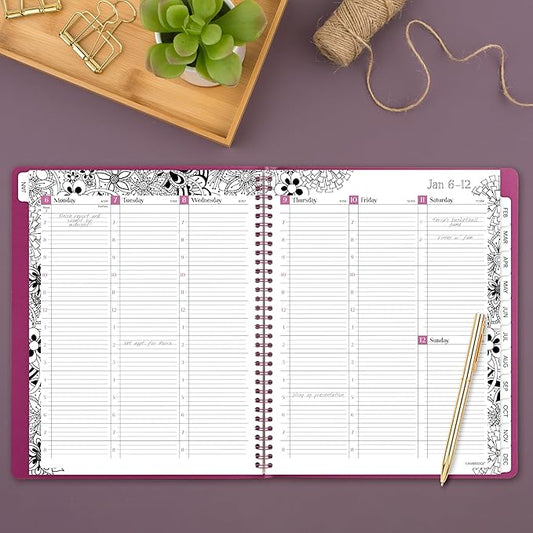 Cambridge 2025 Appointment Book Planner, Weekly & Monthly, 8-1/2" x 11", Large, FloraDoodle, White and Black (589-905-25)