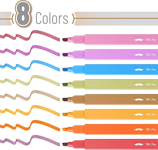 Mr. Pen Aesthetic Highlighters - 8 pcs, Chisel Tip, Warm Colors, Cute Assorted Bible Highlighters - No Bleed
