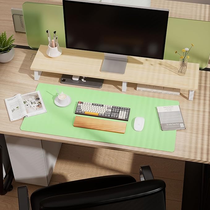 Aothia Double-Sided Desk Pad - 35.4" x 15.7"Leather Desk Mat, Eco Cork Desk Pad Protector,Large Mouse Pad,Waterproof Desk Blotter for Office/Home(Light Green)