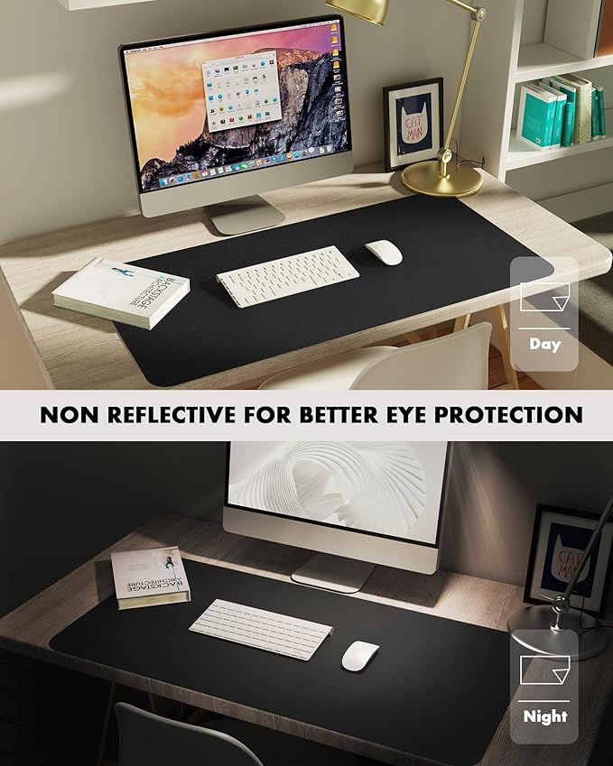 YSAGi Double-Sided Desk Pad, Leather Desk Mat, Eco Cork Desk Pad Protector, Large Mouse Pad for Desk, Waterproof Desk Blotter Pad, Desk Writing Pad for Office Work/Home (Black+Cork, 47.2" x 17")