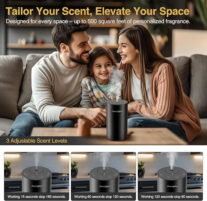 Waterless Essential Oil Diffuser Starter Kit - No Water Needed, Battery Operated Mini Scent Air Machine, Included 3x20ML Essential Oils, Portable Aromatherapy Diffuser for Home & Car, Black, 2Pack