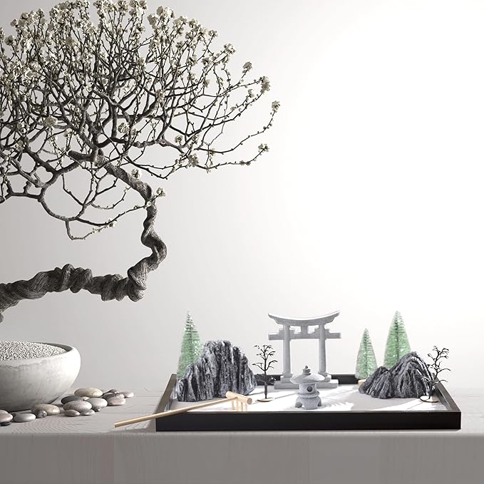 Zen Garden for Desk, Sand Tray Therapy Kit, Japanese Zen Garden Kit, Stress Relief Gifts, Meditation, Desk Decoration.