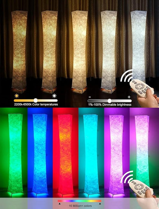 LEONC Floor Lamp with Remote, Tuya Smart 9W×2 Bulbs Included, 61" Smart Modern Floor Lamp with Alexa, Music Sync and 16 Million DIY Colors, RGB Color Changing Standing Lamp for Bedroom Living Room