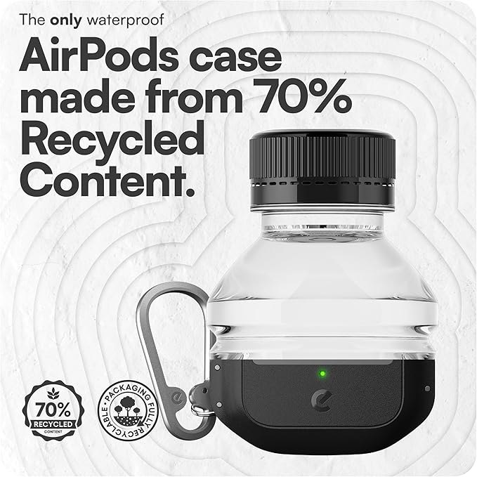 Keybudz for AirPods Pro Case with Lock - Fully Waterproof AirPods Pro 2nd Generation Case Cover - Keychain, Rugged Tough Protection, Hard Shell and Carabiner for USB-C/Lightning (Carbon Black)