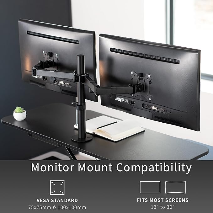VIVO Height Adjustable 42 inch Standing Desk Converter with Dual 13 to 30 inch Monitor Stand, Sit Stand Monitor Mount and Desk Riser, Black, DESK-V042KB-M2