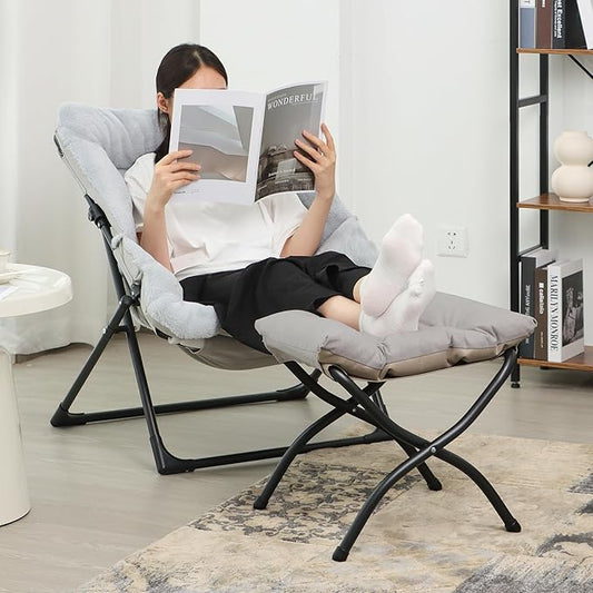 15"(H) Folding Ottoman, Foldable Footrest Stool, Portable Small Foot Stool for Couch, Collapsible Foot Rest Ottoman for Sofa, Accent Padded Ottomans for Home, Living Room, Light Grey