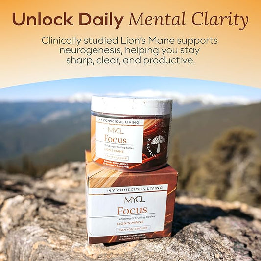 Lions Mane Mushroom Gummies for Focus and Memory - 500mg Fruiting Body Extract - Cognitive Support and Brain Health Supplements for Adults and Kids - Vegan, Gluten-Free - Canyon Cooler - 30 Servings