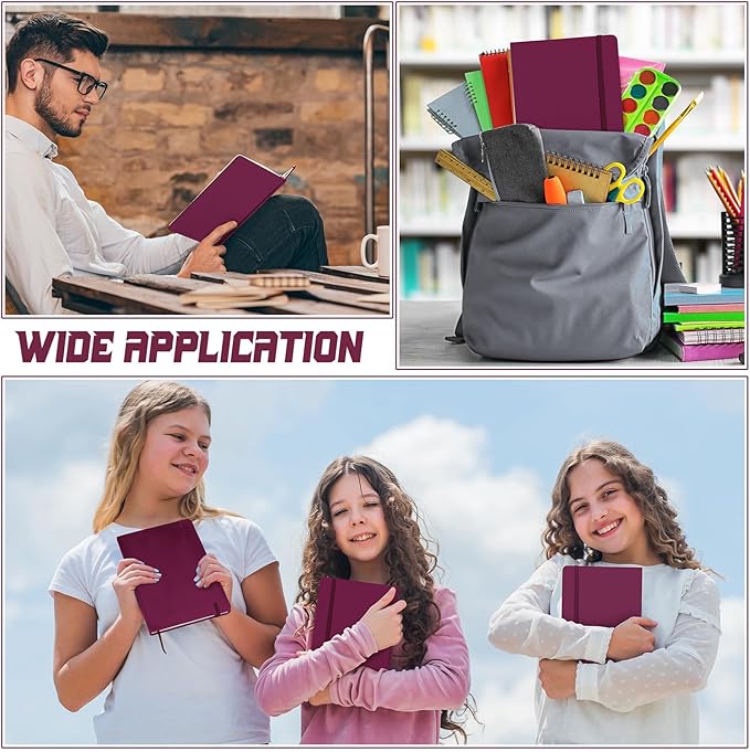 Honoson 20 Pack Lined Journal Notebooks A5 Hardcover Executive Notebook 5.5" x 8.3" PU Leather Wide Ruled Journals Bulk with Elastic Band for Home Business Office School Supplies(Burgundy)