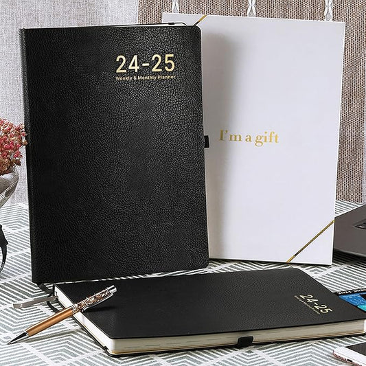 2024-2025 Planner - Weekly Monthly Planner 2024-2025, JUL 2024 - JUN 2025, 8.5" x 11", Leather Cover Planners 2025 with Thick Paper, Back Pocket with Notes Pages - Black